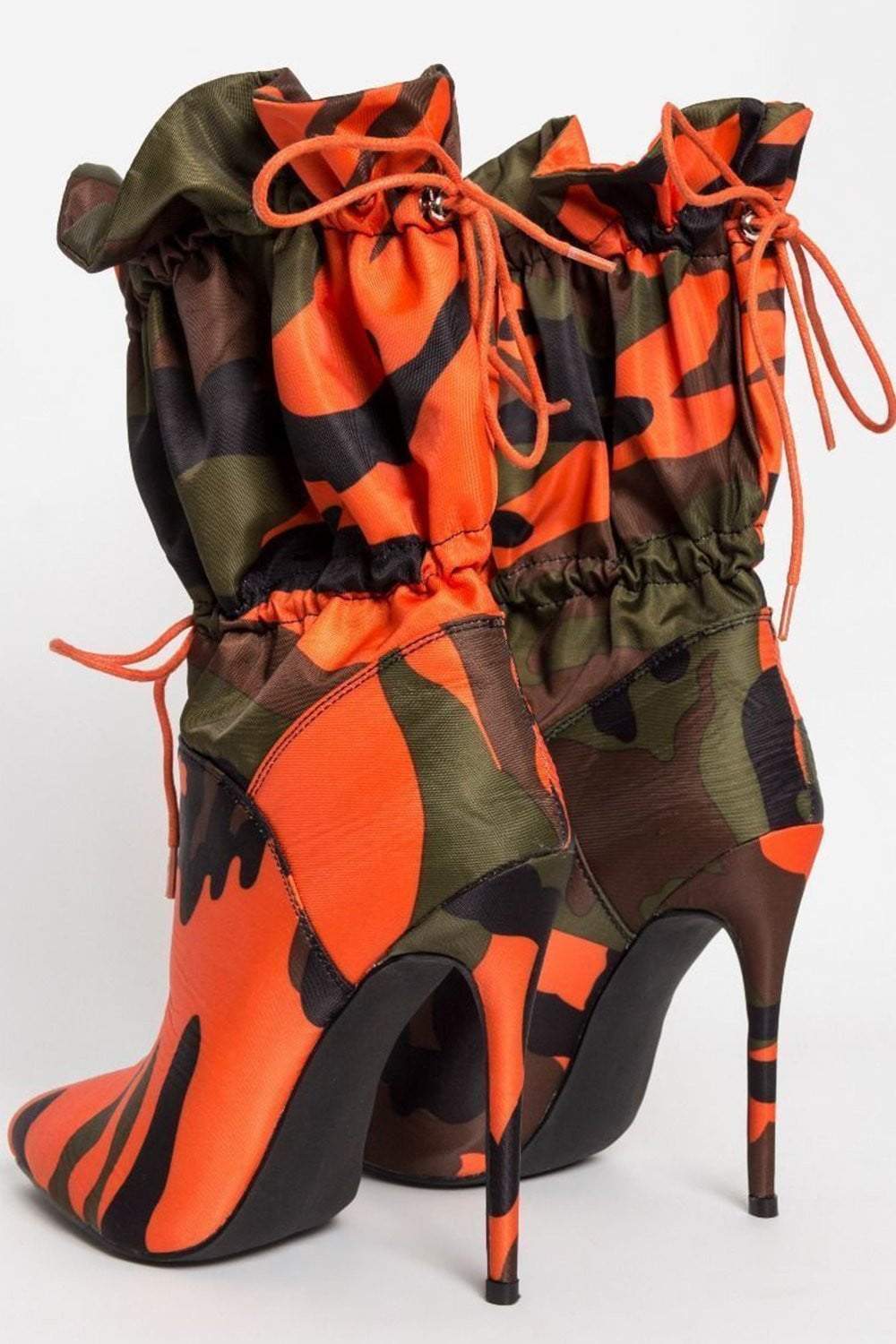 Camouflage Toggle Pointed Stiletto Heeled Boots