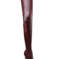 Firebrick Snake Print Stiletto Thigh High Boots