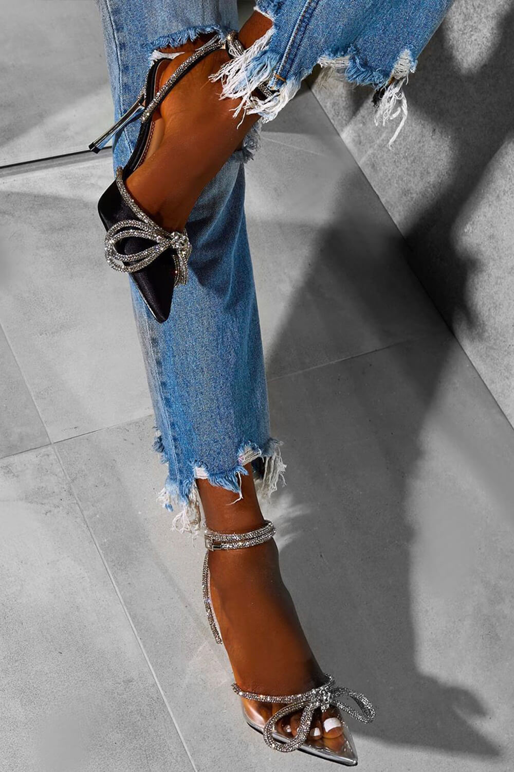 Clear Perspex Wrap Around Diamante Bow High Heel