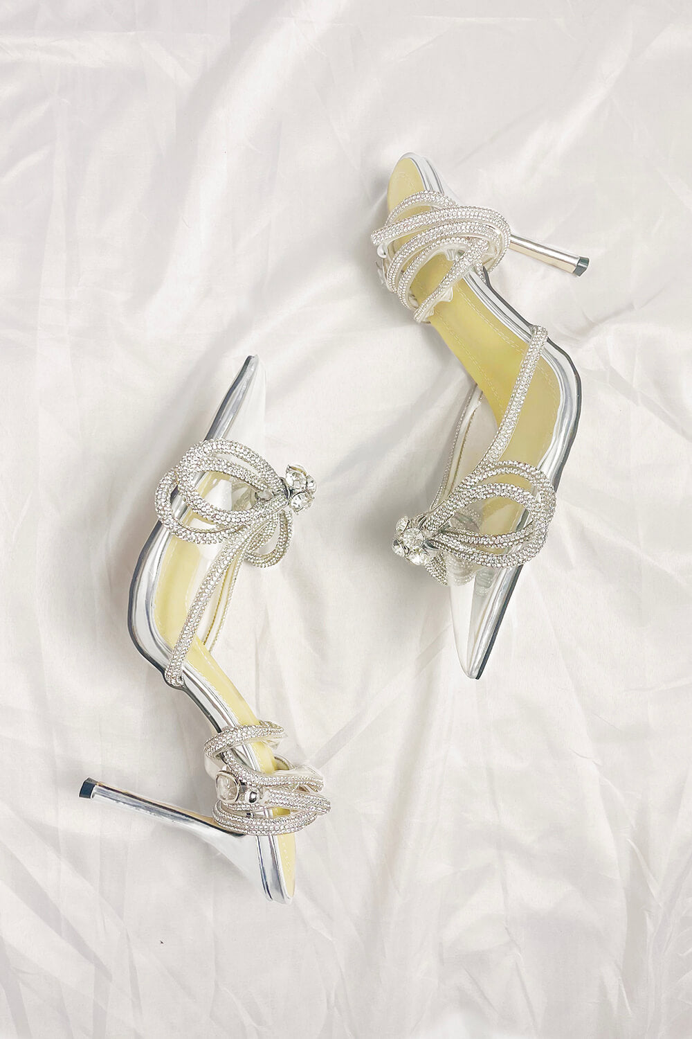 Clear Perspex Wrap Around Diamante Bow High Heel