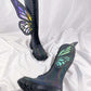 Holographic Rainbow Reflective Lace Up Knee High Combat Boots With Butterfly Wings