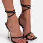 Black Faux Leather Lace Up Clear Perspex Square Toe Metallic Heel