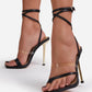 Black Faux Leather Lace Up Clear Perspex Square Toe Metallic Heel