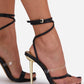 Black Faux Leather Lace Up Clear Perspex Square Toe Metallic Heel