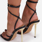 Black Faux Leather Lace Up Clear Perspex Square Toe Metallic Heel