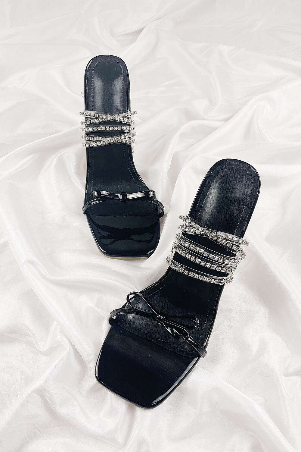 Black Patent Bow Diamante Stiletto Heels