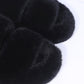 Black Fluffy Faux Fur Double Strap Slippers