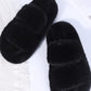 Black Fluffy Faux Fur Double Strap Slippers