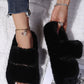 Black Fluffy Faux Fur Double Strap Slippers