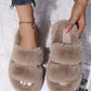 Brown Fluffy Faux Fur Double Strap Slippers