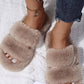 Brown Fluffy Faux Fur Double Strap Slippers