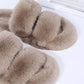 Brown Fluffy Faux Fur Double Strap Slippers