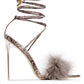 Snake Print Faux Fur Lace Up Clear Perspex Stiletto Heels