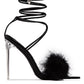 Black Faux Fur Lace Up Clear Perspex Stiletto Heels