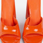 Orange Patent Square Peep Toe Sculptured Flared Block Heel Mules
