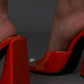 Orange Patent Square Peep Toe Sculptured Flared Block Heel Mules