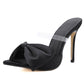 Black Satin Bow Stiletto Mules