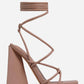 Nude Faux Leather Knotted Detail Lace Up Square Toe Sculptured Flared Block Heels