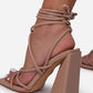 Nude Faux Leather Knotted Detail Lace Up Square Toe Sculptured Flared Block Heels