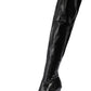 Black Croc Print Thigh High Stiletto Boots