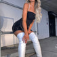 White Croc Print Thigh High Stiletto Boots
