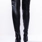 Black Faux Leather Block Heel Over The Knee Thigh High Boots