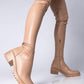 Nude Faux Leather Flat Chunky Over The Knee Thigh High Boots