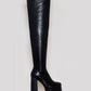 Black Faux Croc Print Platform Block Heel Thigh High Boots