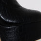 Black Faux Croc Print Platform Block Heel Thigh High Boots