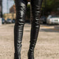 Black Pu Back Tie Thigh High Stiletto Boots