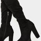 Black Suede Chunky Platform Block Heel Thigh High Boots