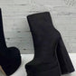 Black Faux Suede Square Toe Double Platform Block Heel Ankle Boots