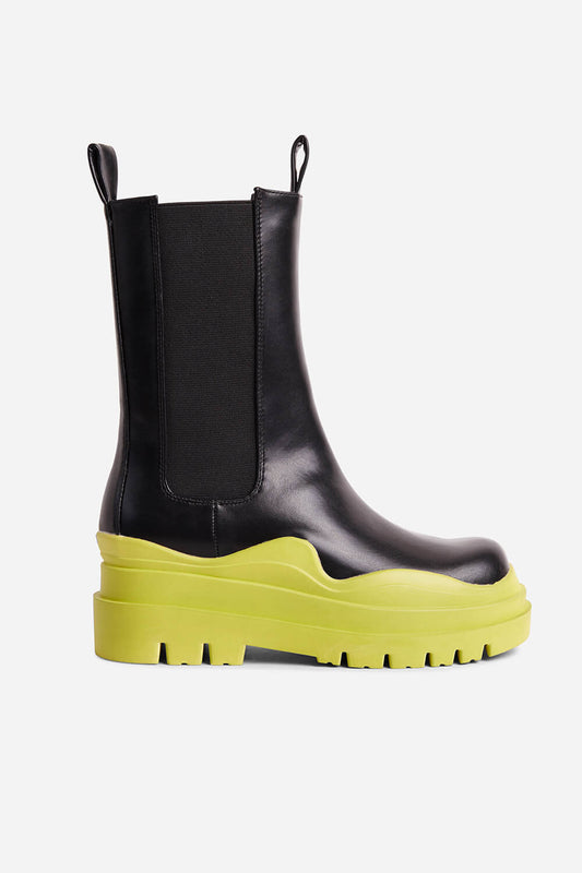 Black & Green Flat Platform Ankle Boots