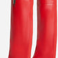 Faux Leather Padlock Detail Folded Wedge Heel Knee High Long Boots - Red