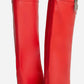 Faux Leather Padlock Detail Folded Wedge Heel Knee High Long Boots - Red