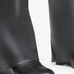 Faux Leather Padlock Detail Folded Wedge Heel Knee High Long Boots - Black