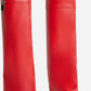 Faux Leather Padlock Detail Folded Wedge Heel Knee High Long Boots - Red