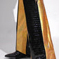 Metallic Color Blocked Croc Padlock Detail Folded Wedge Heel Mid Calf Long Boots--Black & Gold