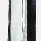 Black & White Color Blocked Padlock Detail Folded Wedge Heel Knee High Long Boots