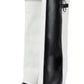 Black & White Color Blocked Padlock Detail Folded Wedge Heel Knee High Long Boots