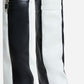 Black & White Color Blocked Padlock Detail Folded Wedge Heel Knee High Long Boots