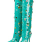 Green Sequined Pointed Toe Stiletto Heel Over The Knee Boots