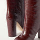 Croc-Effect Faux Leather Pointed Toe Block Heel Knee-High Boots - Burgundy