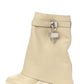Grained Faux Leather Padlock Detail Folded Chunky Sole Biker Ankle Boots - Beige