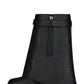 Grained Faux Leather Padlock Detail Folded Chunky Sole Biker Ankle Boots - Black