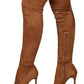 Faux Suede Peep Toe Heeled Over The Knee Boots - Brown