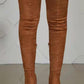 Faux Suede Peep Toe Heeled Over The Knee Boots - Brown