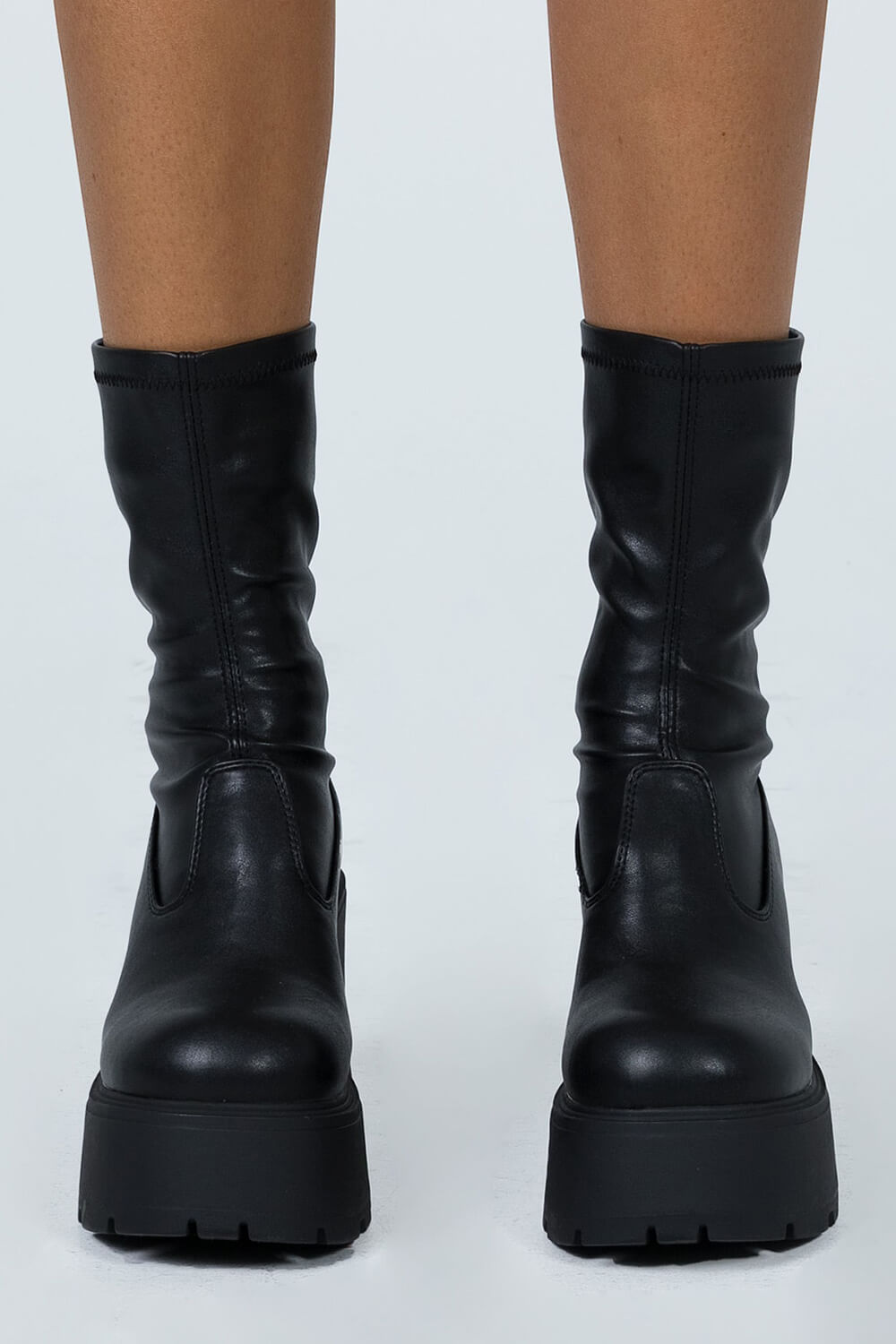 Black Chunky Platform Ankle Sock Boots