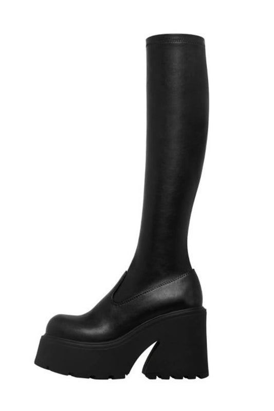Black Chunky Platform Block Heel Sock Boots