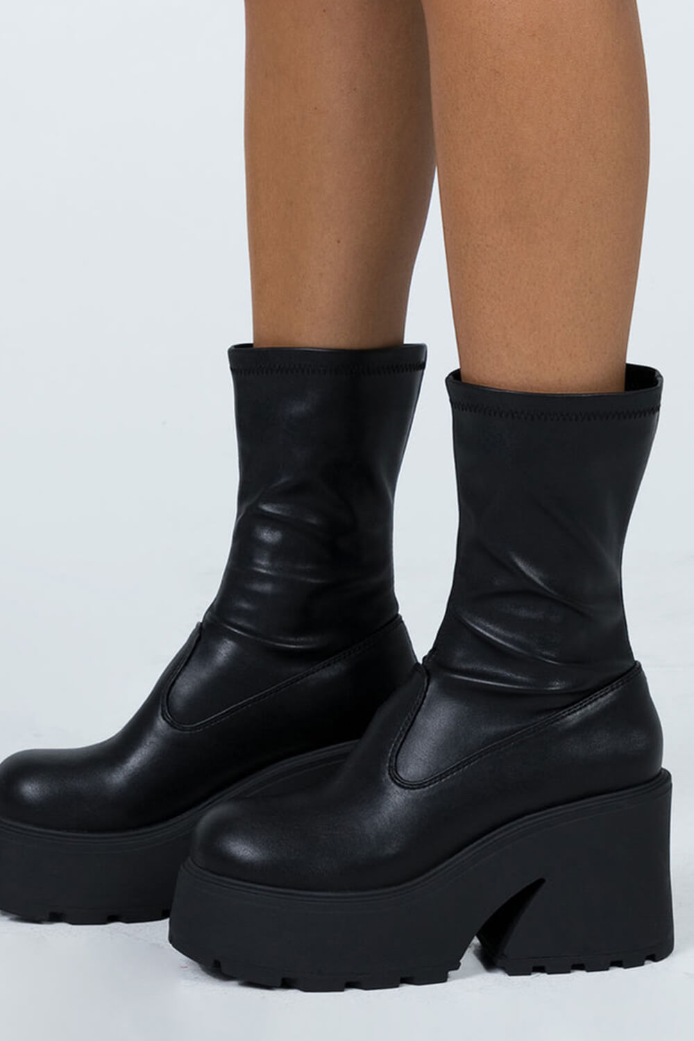 Black Chunky Platform Ankle Sock Boots